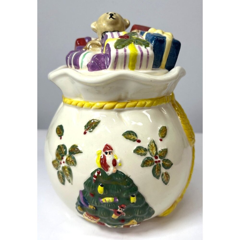 Spode Christmas Cookie Jar With Teddy Bear & Gifts Lid
